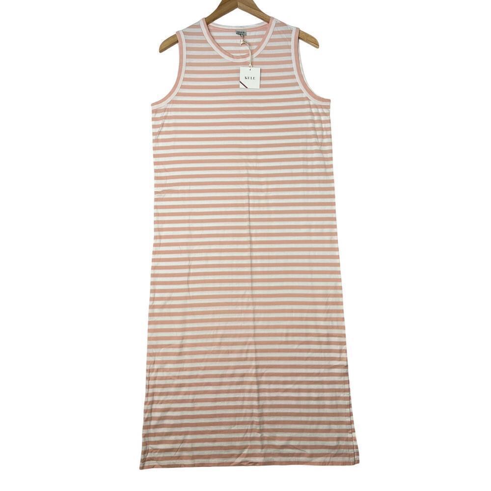 NWT Kule Pink/White Striped Midi Sheath Dress Nautical Hamptons Coastal sz M - Picture 2 of 10